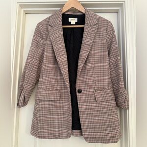 Anthropologie Maeve Women's Plaid Blazer -Pink, Brown, Black and Cream